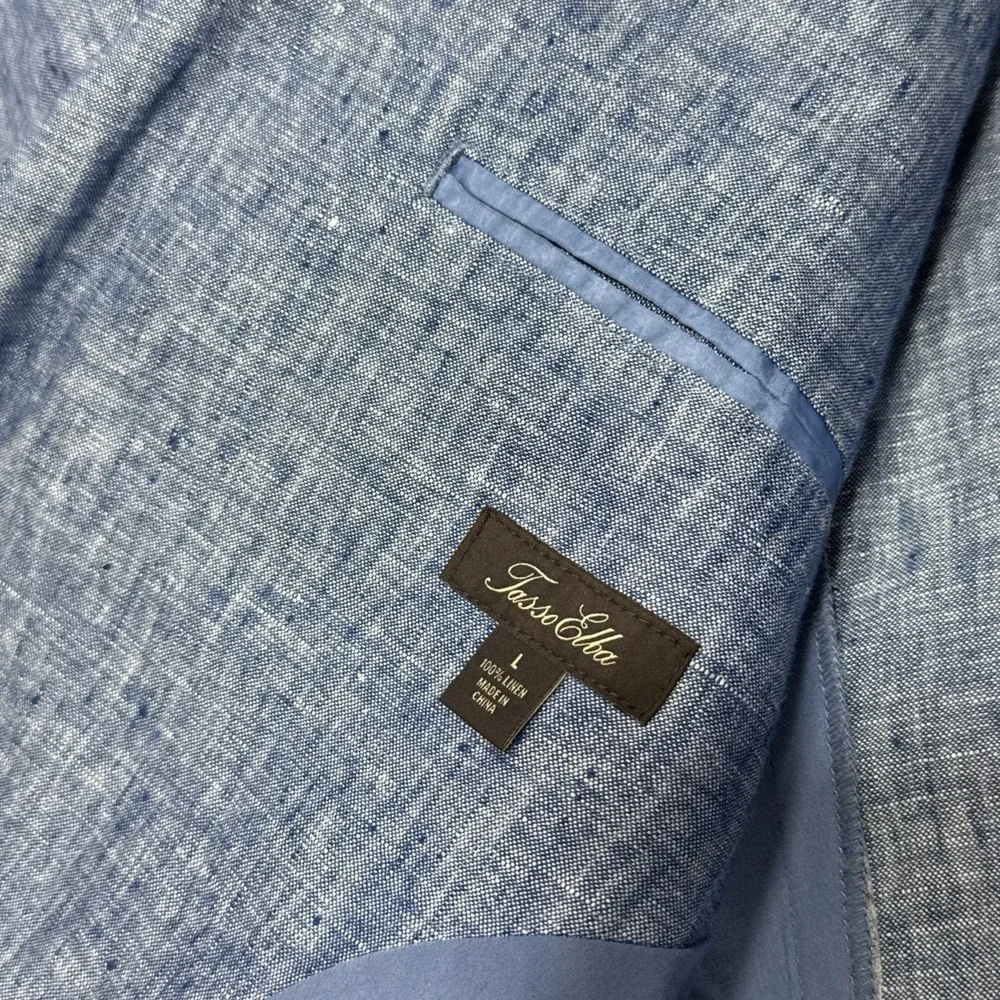 Linen Blazer Blue Tasso Elba Mens Blue Sport Coat Summer Wedding Sz Large